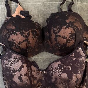 Cacique and Torrid Black and Tan Lace Bras